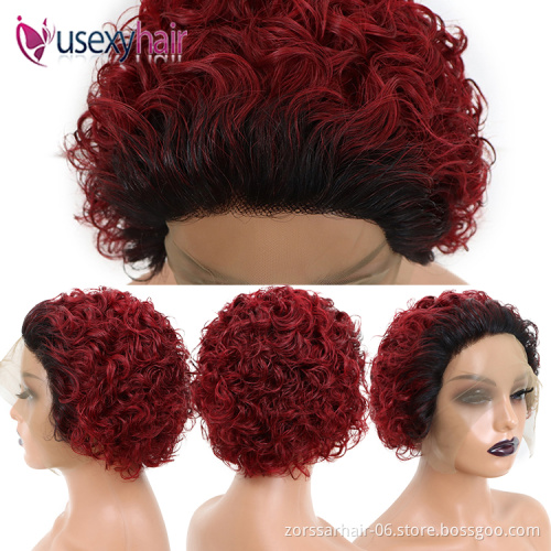 Cheap short pixie curly wig 13x1 real human hair frontal curly wigs for black women human wigs wholesale 10 a grade